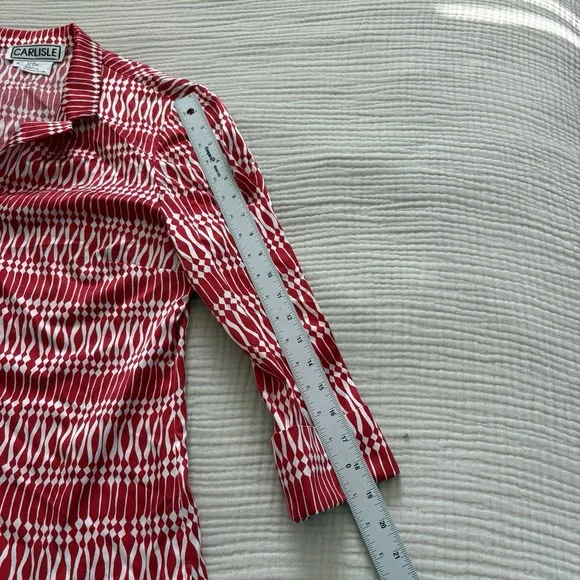 Vintage Carlisle Blouse Womens Size 14 Red White 100% Silk Tunic Button Front - Picture 8 of 8